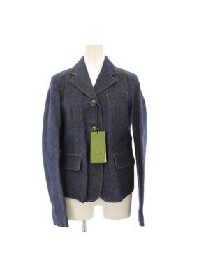 Gucci Denim Leather Tailored Jacket Button 36 Navy